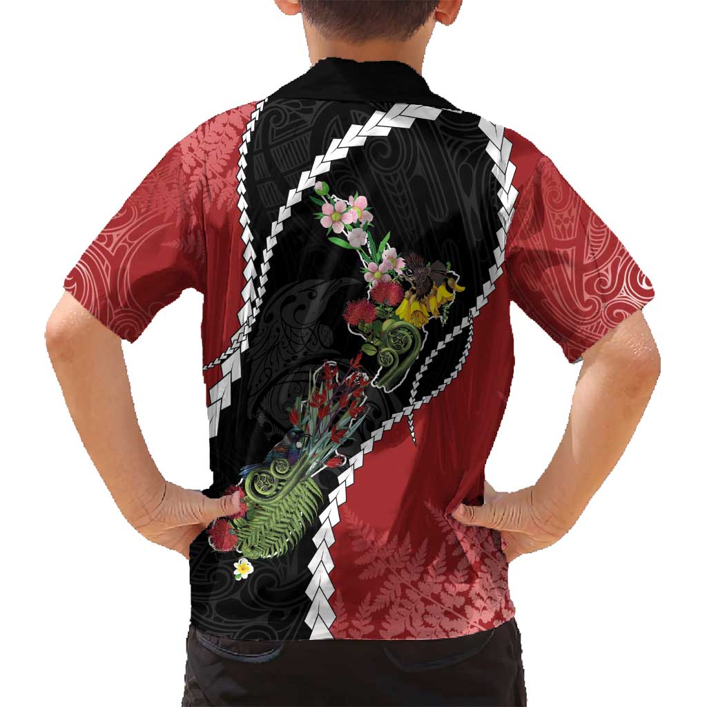 New Zealand Christmas Family Matching Tank Maxi Dress and Hawaiian Shirt Flora Map with Birds - Polynesian Pride