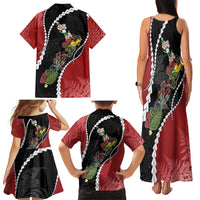 New Zealand Christmas Family Matching Tank Maxi Dress and Hawaiian Shirt Flora Map with Birds - Polynesian Pride
