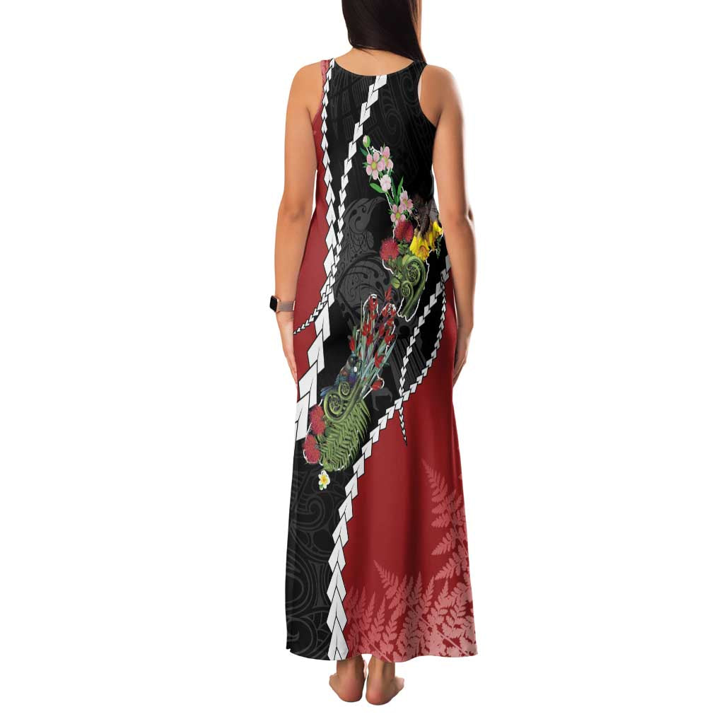 New Zealand Christmas Family Matching Tank Maxi Dress and Hawaiian Shirt Flora Map with Birds - Polynesian Pride