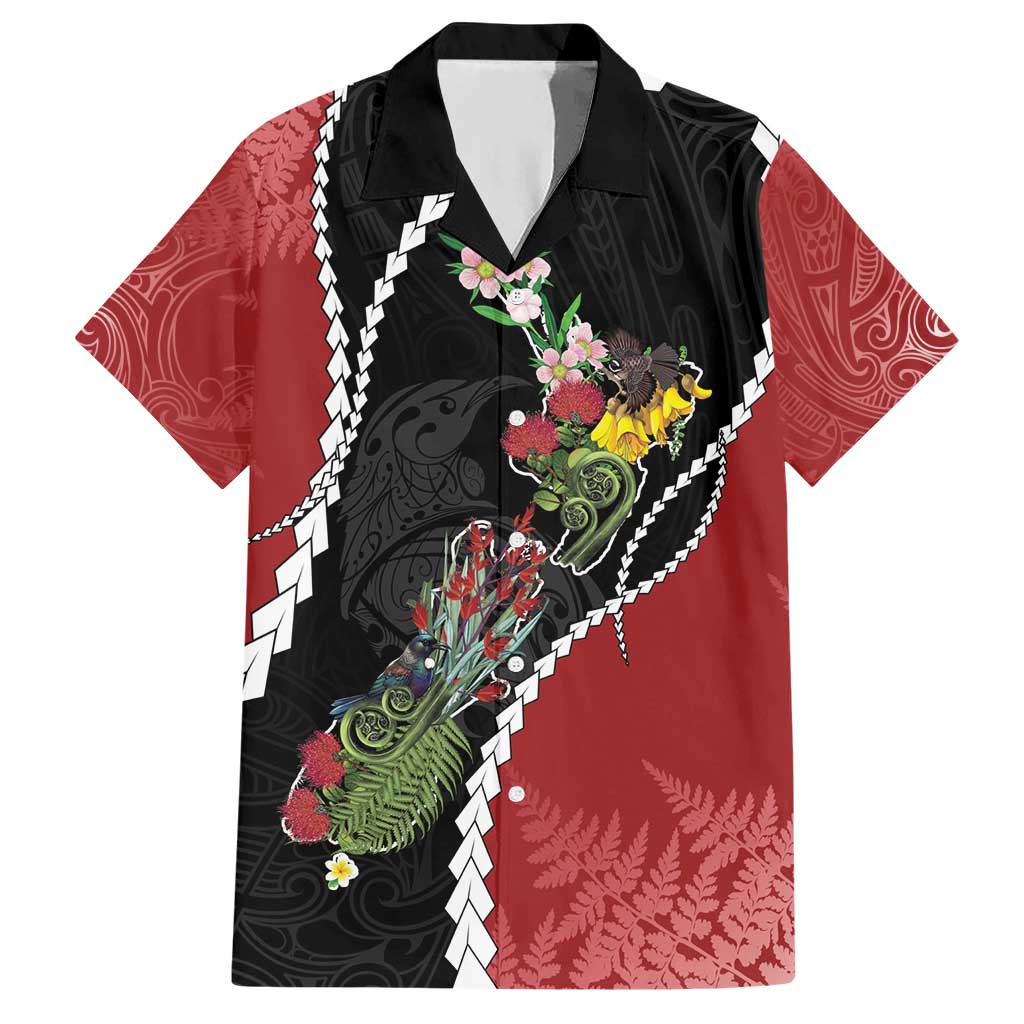 New Zealand Christmas Hawaiian Shirt Flora Map with Birds - Polynesian Pride