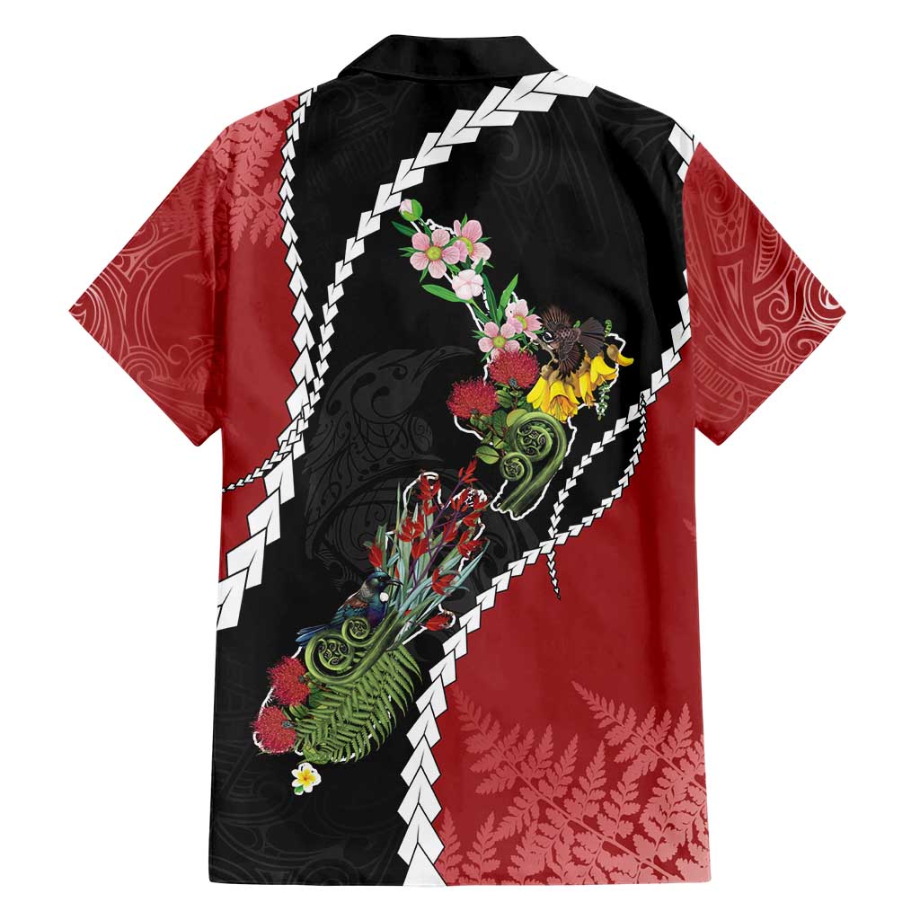New Zealand Christmas Hawaiian Shirt Flora Map with Birds - Polynesian Pride