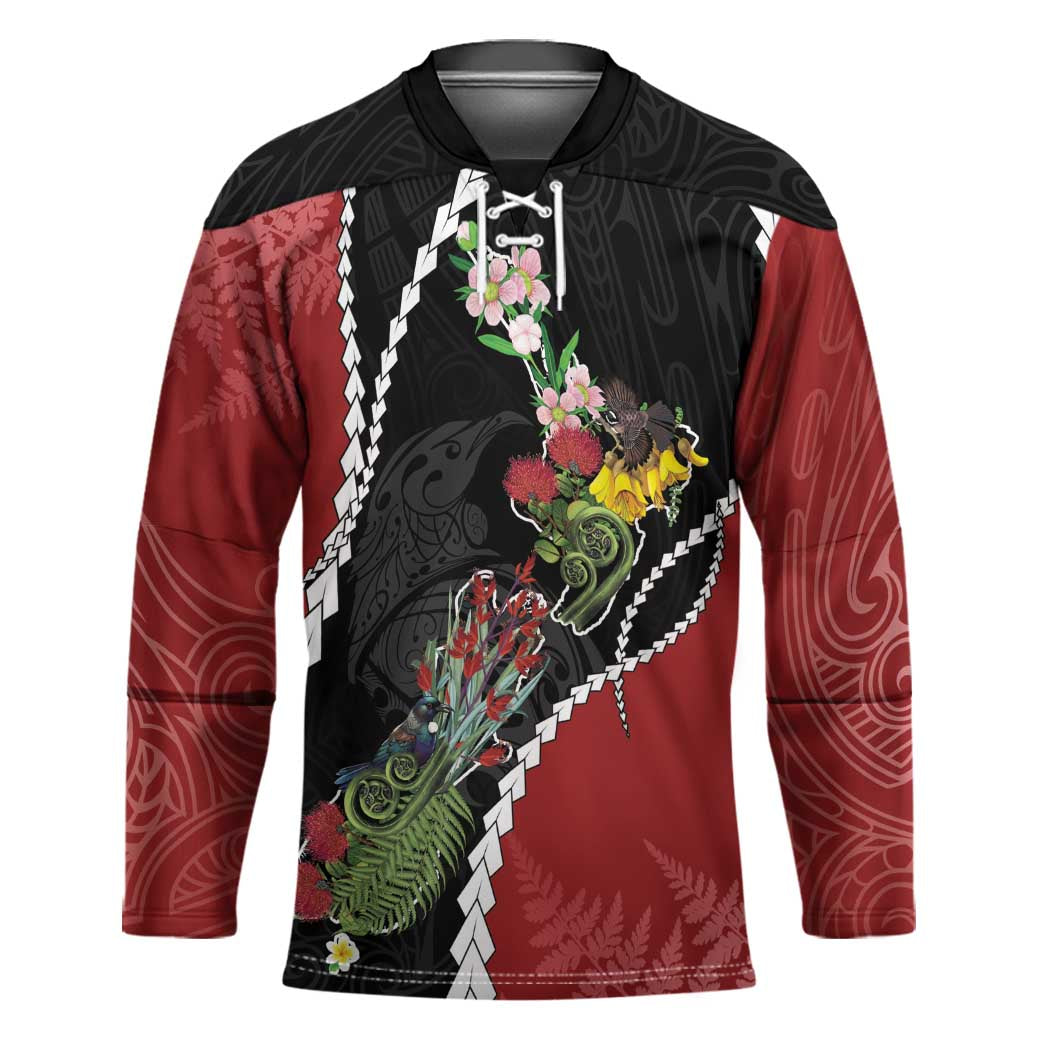 New Zealand Christmas Hockey Jersey Flora Map with Birds - Polynesian Pride