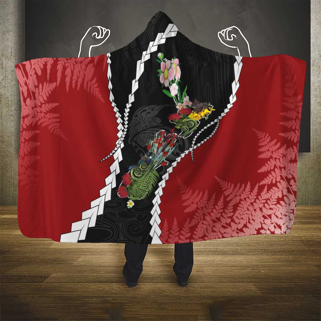 New Zealand Christmas Hooded Blanket Flora Map with Birds - Polynesian Pride