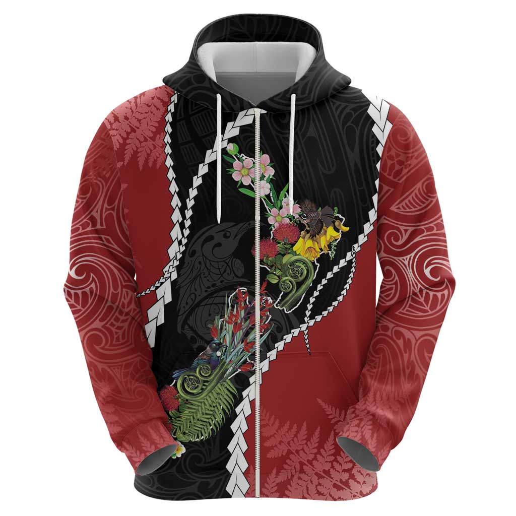 New Zealand Christmas Hoodie Flora Map with Birds - Polynesian Pride