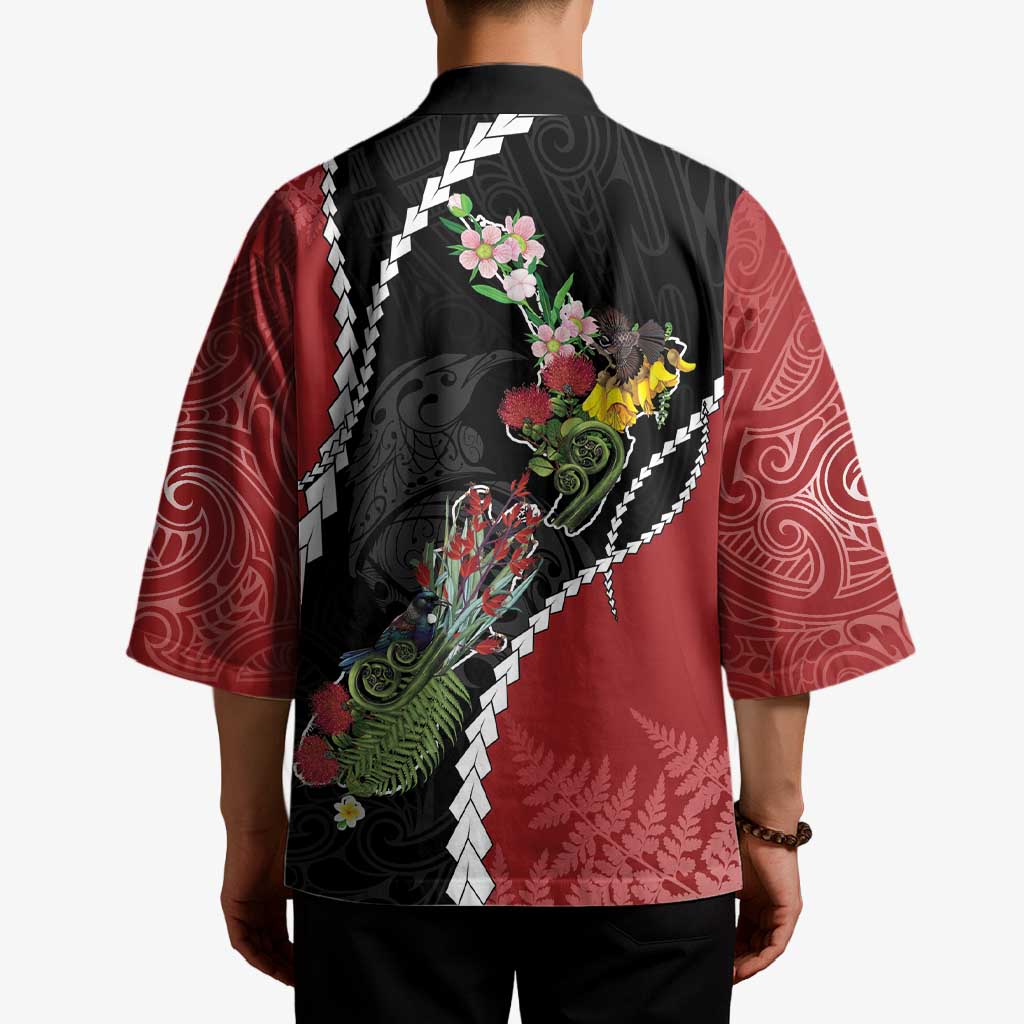 New Zealand Christmas Kimono Flora Map with Birds - Polynesian Pride