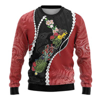 New Zealand Christmas Ugly Christmas Sweater Flora Map with Birds - Polynesian Pride