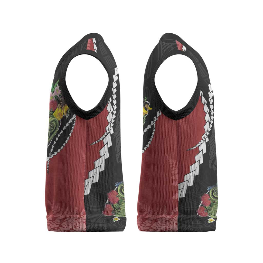 New Zealand Christmas Knitted V-Neck Vest Flora Map with Birds - Polynesian Pride