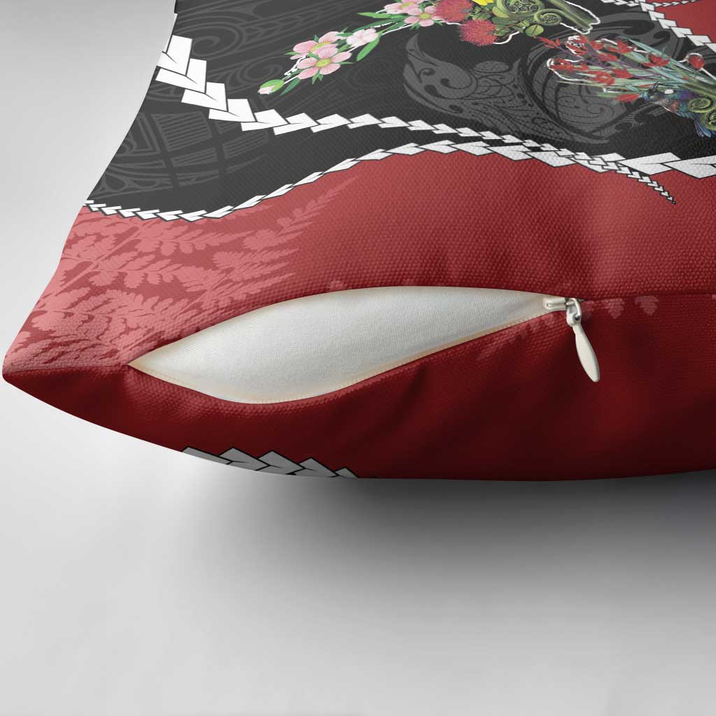New Zealand Christmas Pillow Cover Flora Map with Birds - Polynesian Pride