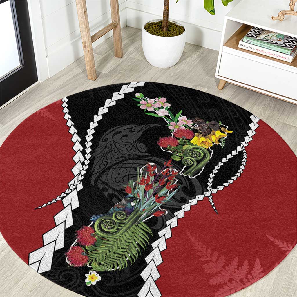 New Zealand Christmas Round Carpet Flora Map with Birds - Polynesian Pride