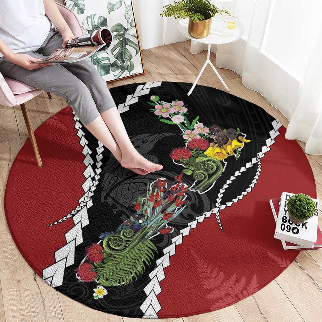 New Zealand Christmas Round Carpet Flora Map with Birds - Polynesian Pride