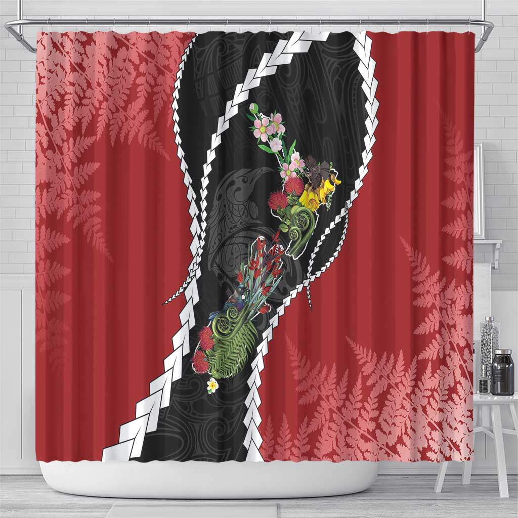 New Zealand Christmas Shower Curtain Flora Map with Birds - Polynesian Pride