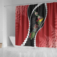 New Zealand Christmas Shower Curtain Flora Map with Birds - Polynesian Pride