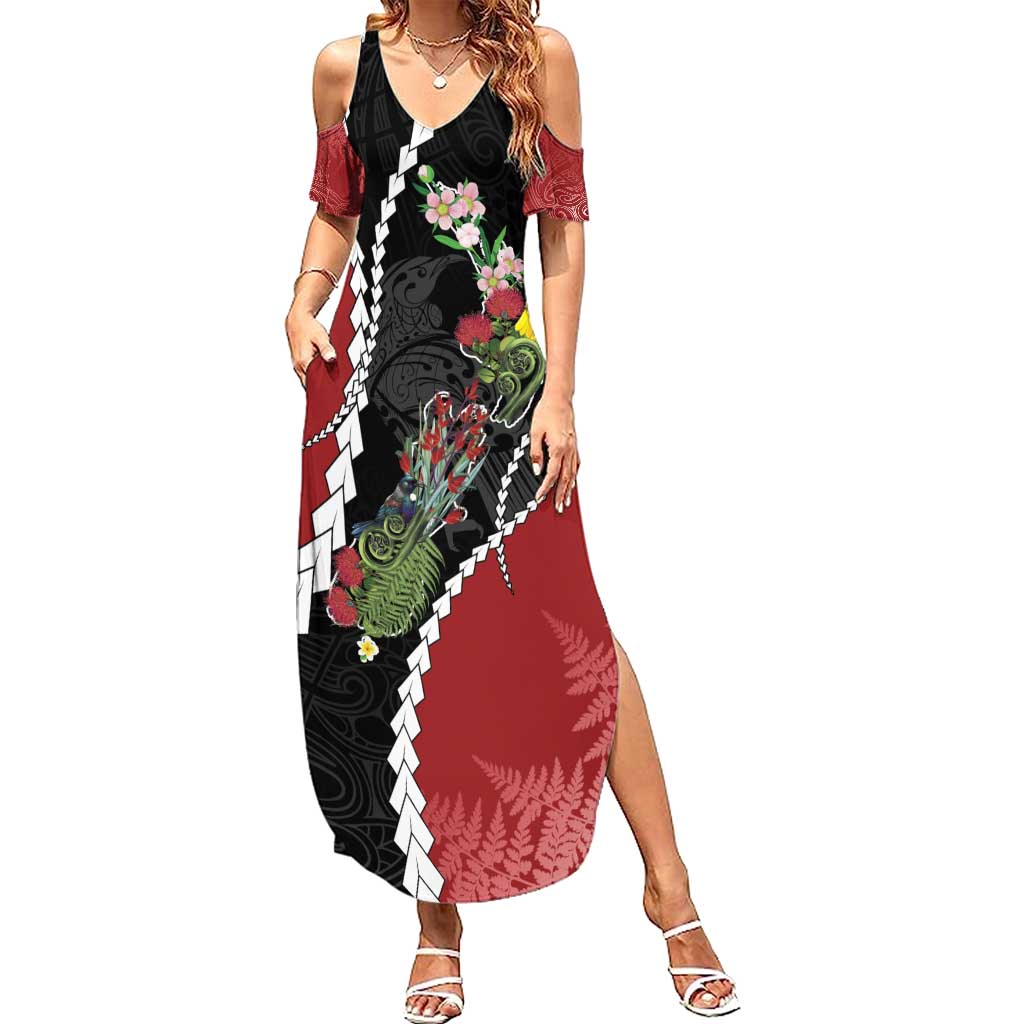 New Zealand Christmas Summer Maxi Dress Flora Map with Birds - Polynesian Pride