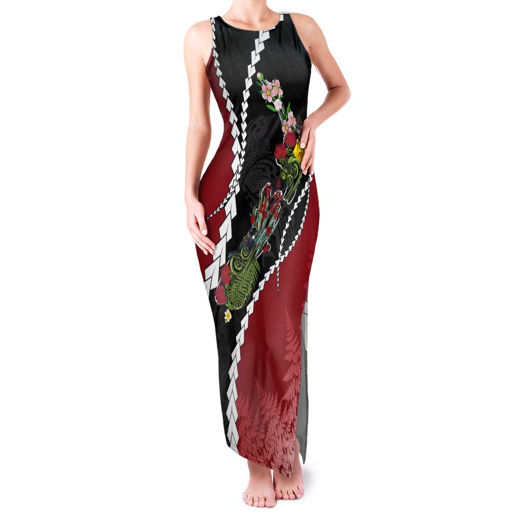 New Zealand Christmas Tank Maxi Dress Flora Map with Birds - Polynesian Pride