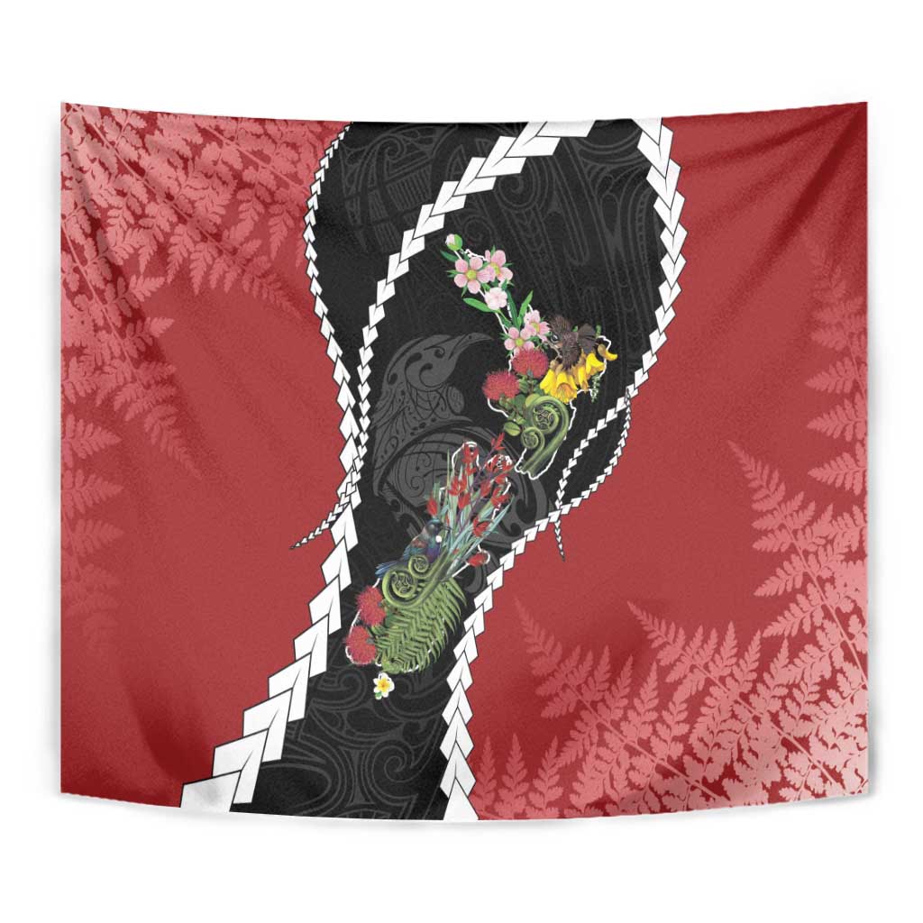 New Zealand Christmas Tapestry Flora Map with Birds - Polynesian Pride