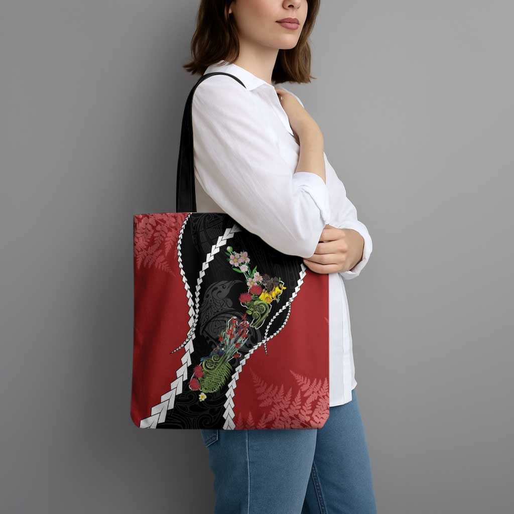 New Zealand Christmas Tote Bag Flora Map with Birds - Polynesian Pride