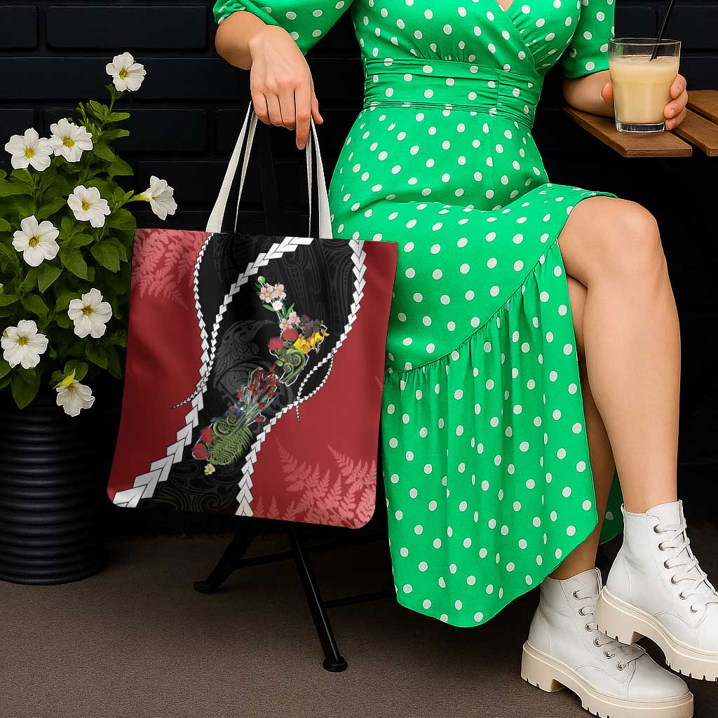 New Zealand Christmas Tote Bag Flora Map with Birds - Polynesian Pride