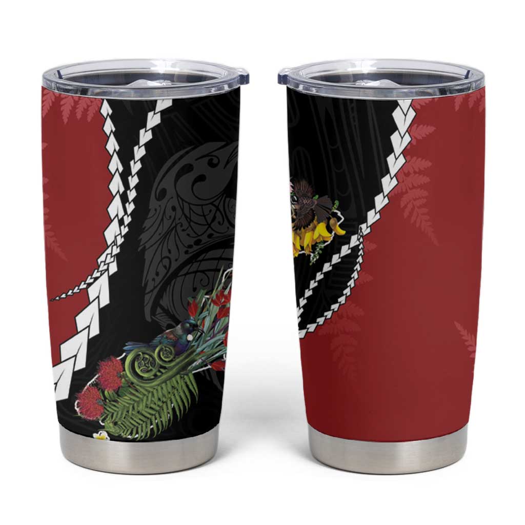 New Zealand Christmas Tumbler Cup Flora Map with Birds - Polynesian Pride