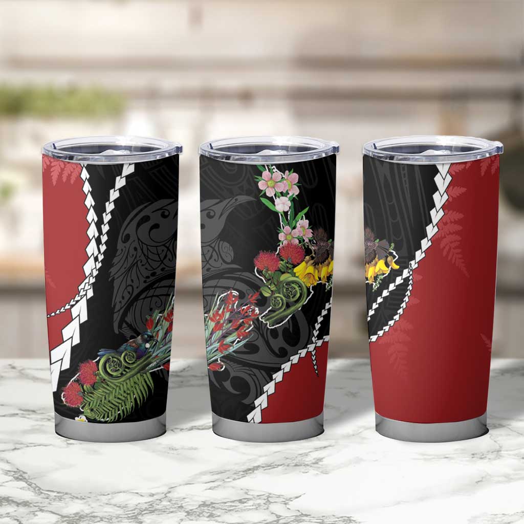 New Zealand Christmas Tumbler Cup Flora Map with Birds - Polynesian Pride