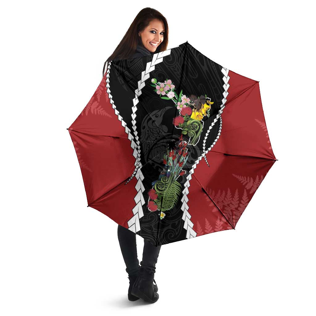 New Zealand Christmas Umbrella Flora Map with Birds - Polynesian Pride