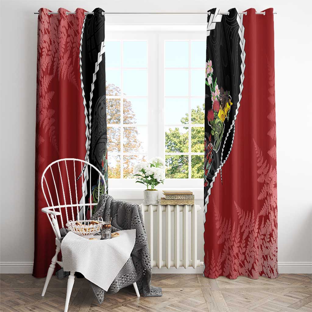New Zealand Christmas Window Curtain Flora Map with Birds - Polynesian Pride