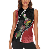 New Zealand Christmas Women Sleeveless Polo Shirt Flora Map with Birds - Polynesian Pride