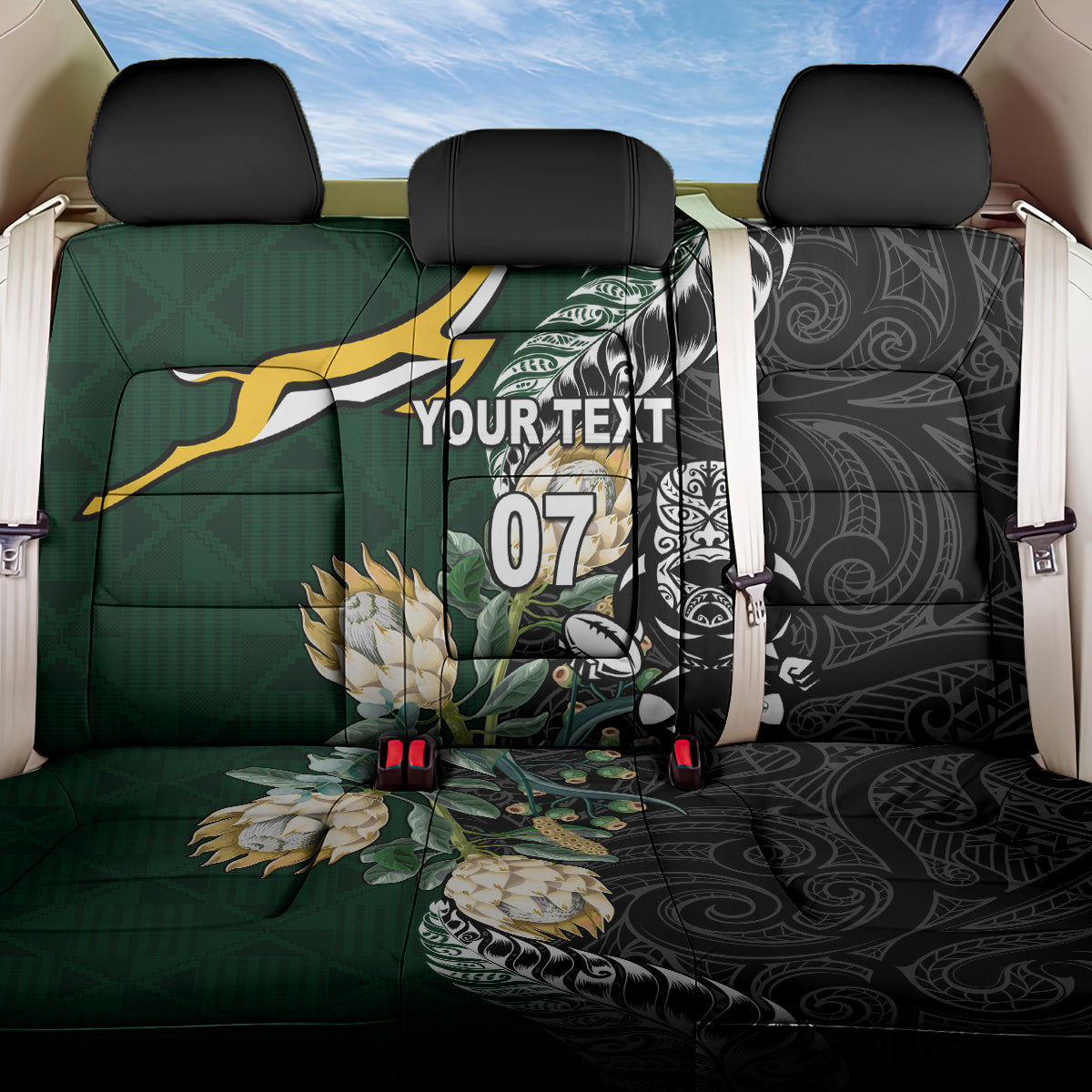 Custom South Africa Mix New Zealand Rugby 2023 Back Car Seat Cover World Cup Greatest Rivalry
