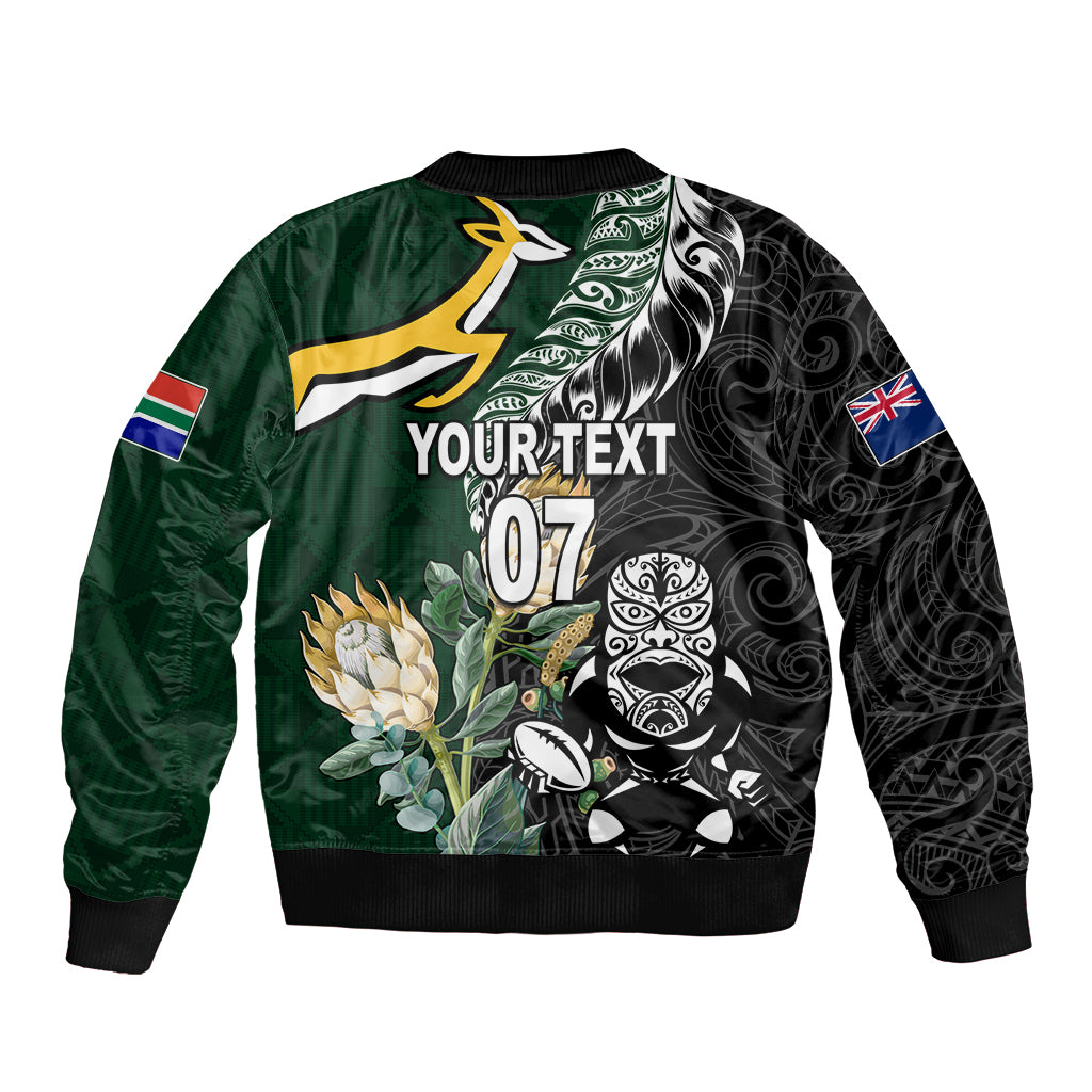 Custom South Africa Mix New Zealand Rugby 2023 Bomber Jacket World Cup Greatest Rivalry LT7 - Polynesian Pride