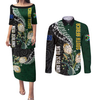 Custom South Africa Mix New Zealand Rugby 2023 Couples Matching Puletasi Dress and Long Sleeve Button Shirt World Cup Greatest Rivalry LT7 Black Green - Polynesian Pride