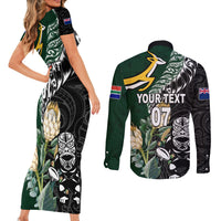 Custom South Africa Mix New Zealand Rugby 2023 Couples Matching Short Sleeve Bodycon Dress and Long Sleeve Button Shirt World Cup Greatest Rivalry LT7 - Polynesian Pride