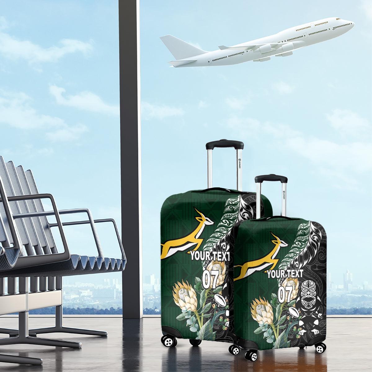 Custom South Africa Mix New Zealand Rugby 2023 Luggage Cover World Cup Greatest Rivalry LT7 - Polynesian Pride