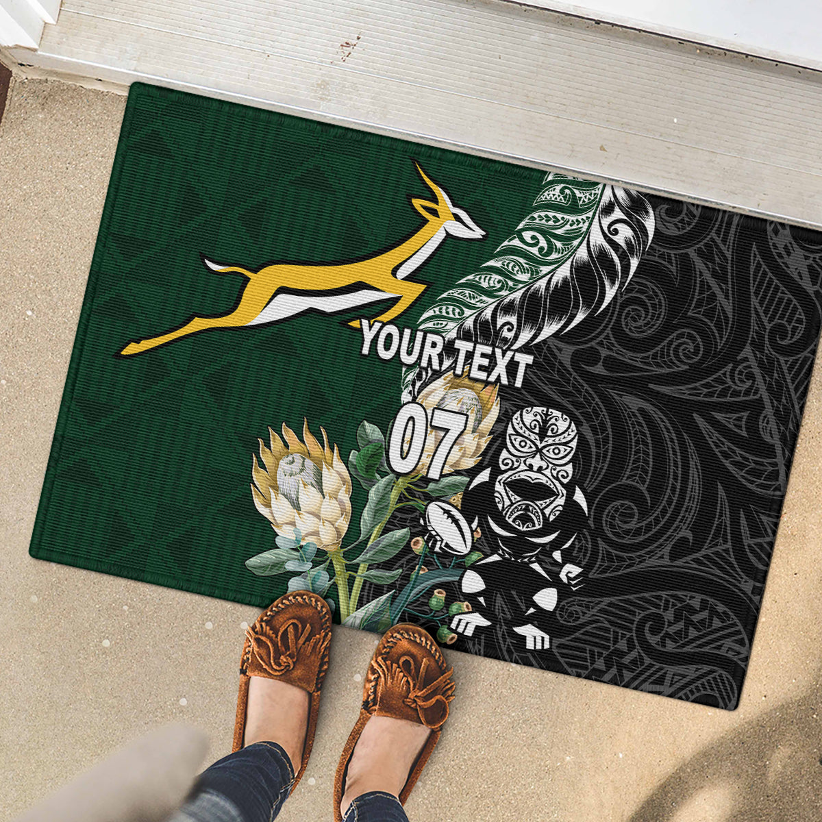 Custom South Africa Mix New Zealand Rugby 2023 Rubber Doormat World Cup Greatest Rivalry LT7 - Polynesian Pride