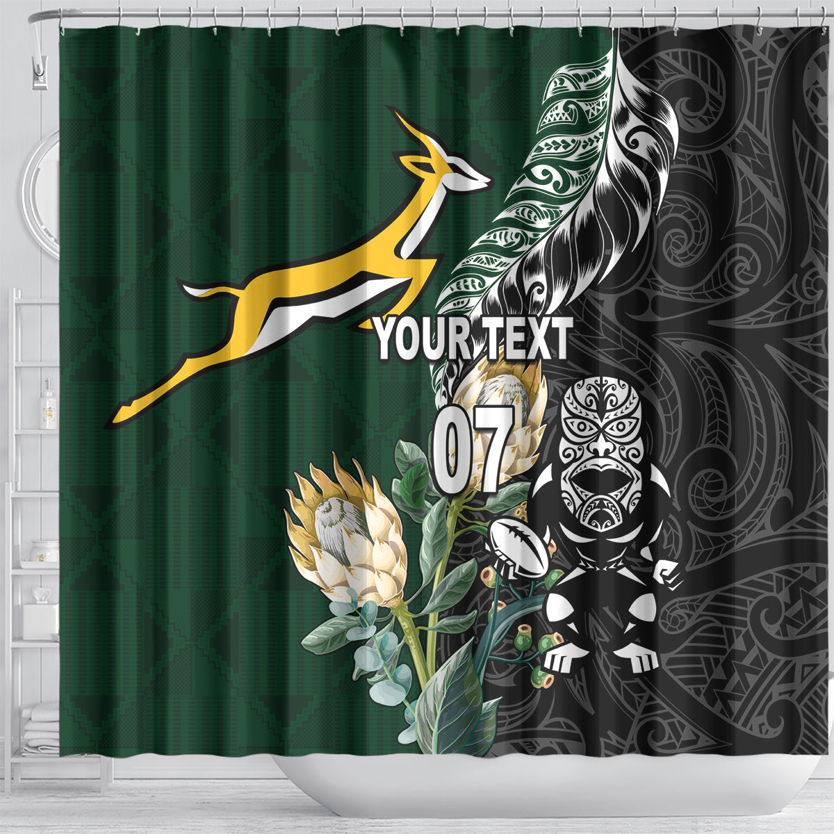 Custom South Africa Mix New Zealand Rugby 2023 Shower Curtain World Cup Greatest Rivalry LT7 - Polynesian Pride
