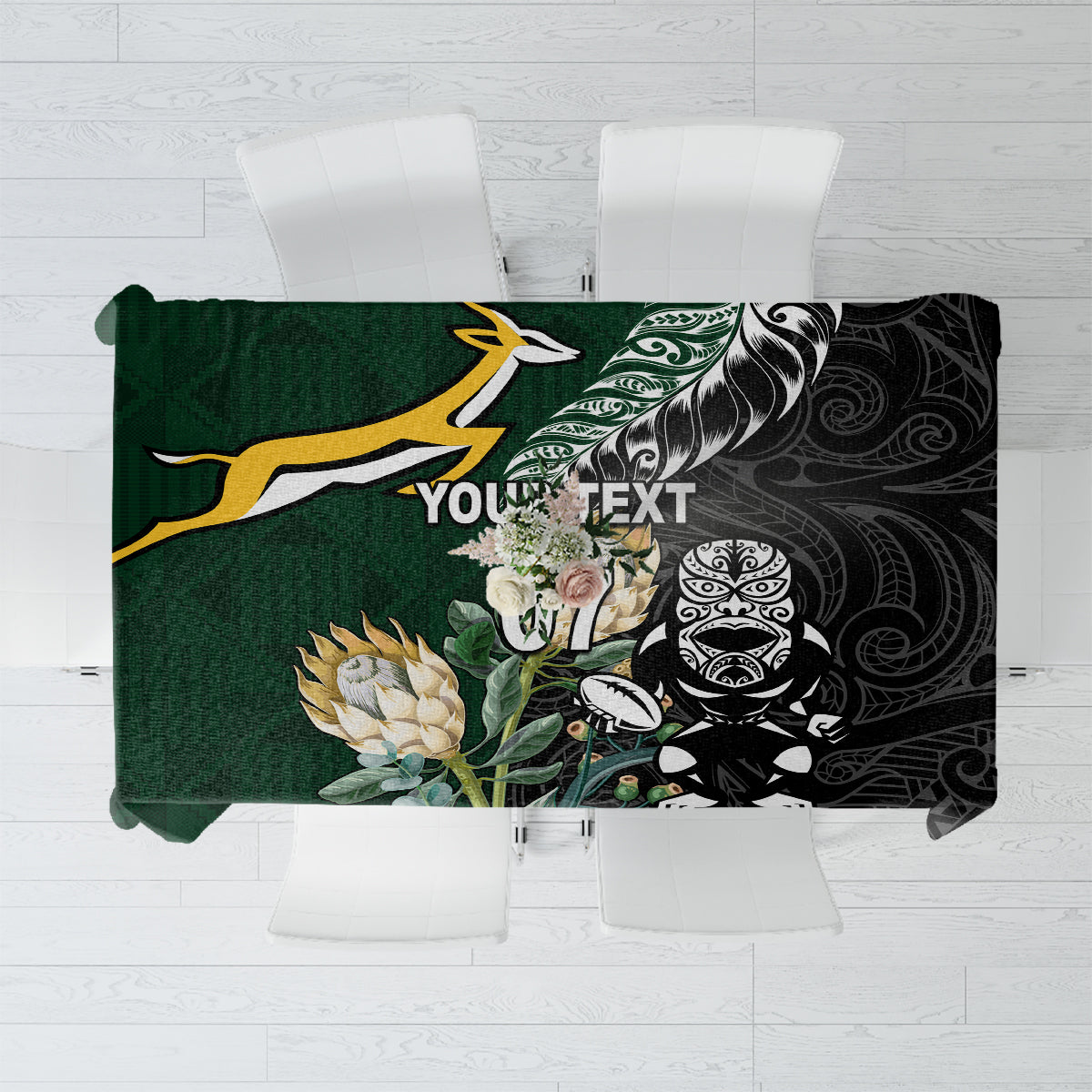 Custom South Africa Mix New Zealand Rugby 2023 Tablecloth World Cup Greatest Rivalry LT7 Black Green - Polynesian Pride