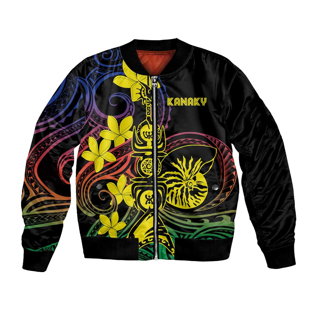 New Caledonia Kanaky Personalized Bomber Jacket Fleche Faitiere - Plumeria LT7 Unisex Colorful - Polynesian Pride