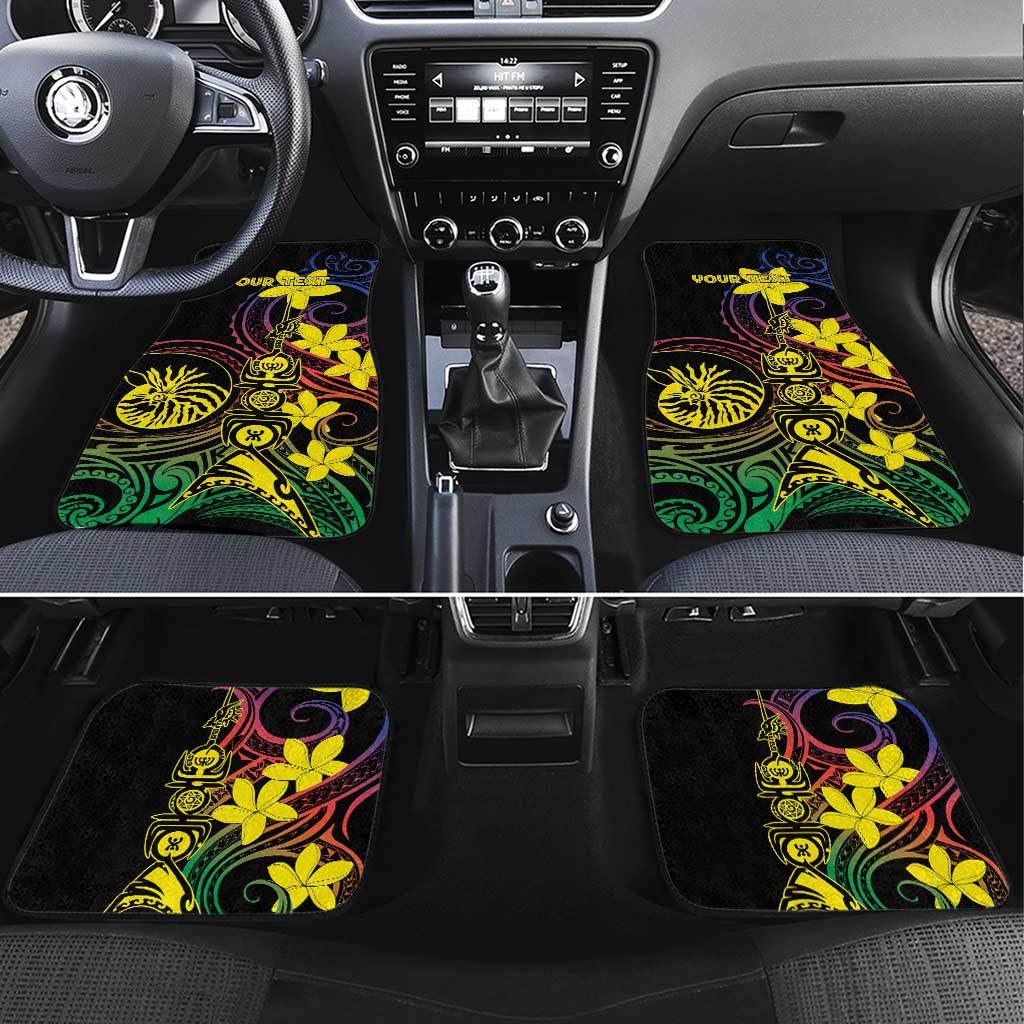 New Caledonia Kanaky Personalized Car Mats Fleche Faitiere - Plumeria LT7 Set 4pcs Colorful - Polynesian Pride