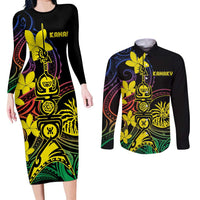 New Caledonia Kanaky Personalized Couples Matching Long Sleeve Bodycon Dress and Long Sleeve Button Shirt Fleche Faitiere - Plumeria