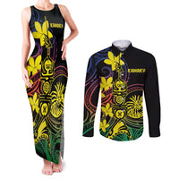 New Caledonia Kanaky Personalized Couples Matching Tank Maxi Dress and Long Sleeve Button Shirt Fleche Faitiere - Plumeria