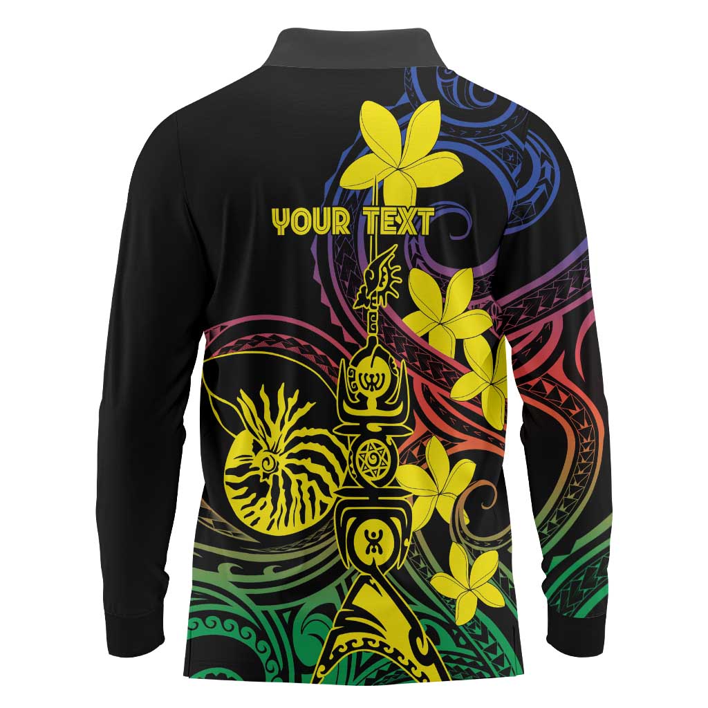 New Caledonia Kanaky Personalized Long Sleeve Polo Shirt Fleche Faitiere - Plumeria