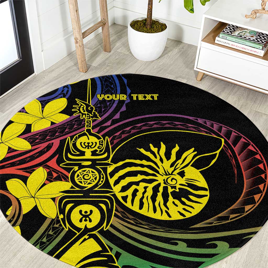 New Caledonia Kanaky Personalized Round Carpet Fleche Faitiere - Plumeria LT7 Colorful - Polynesian Pride