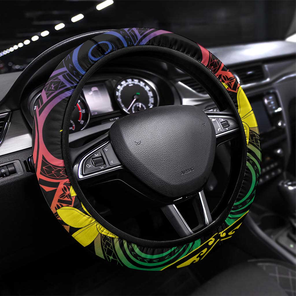 New Caledonia Kanaky Steering Wheel Cover Fleche Faitiere - Plumeria LT7 Universal Fit Colorful - Polynesian Pride
