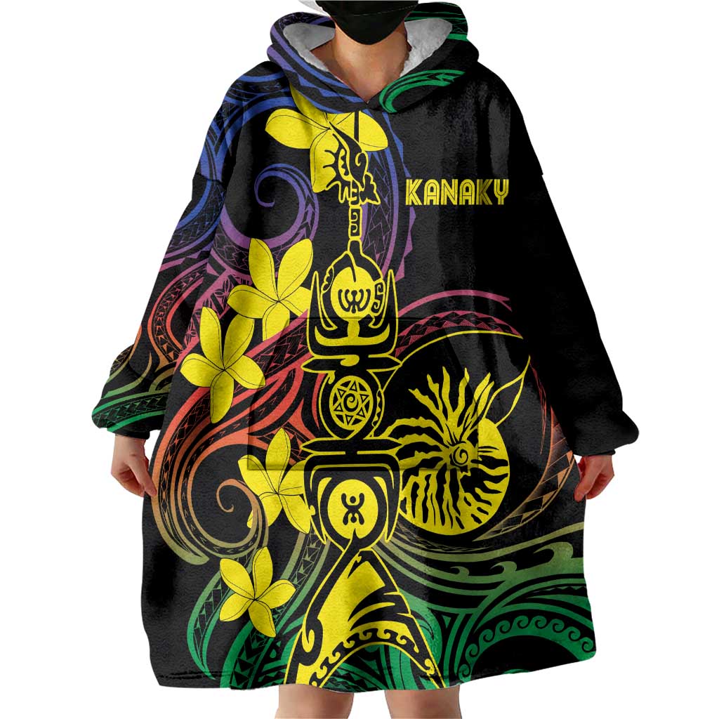 New Caledonia Kanaky Personalized Wearable Blanket Hoodie Fleche Faitiere - Plumeria