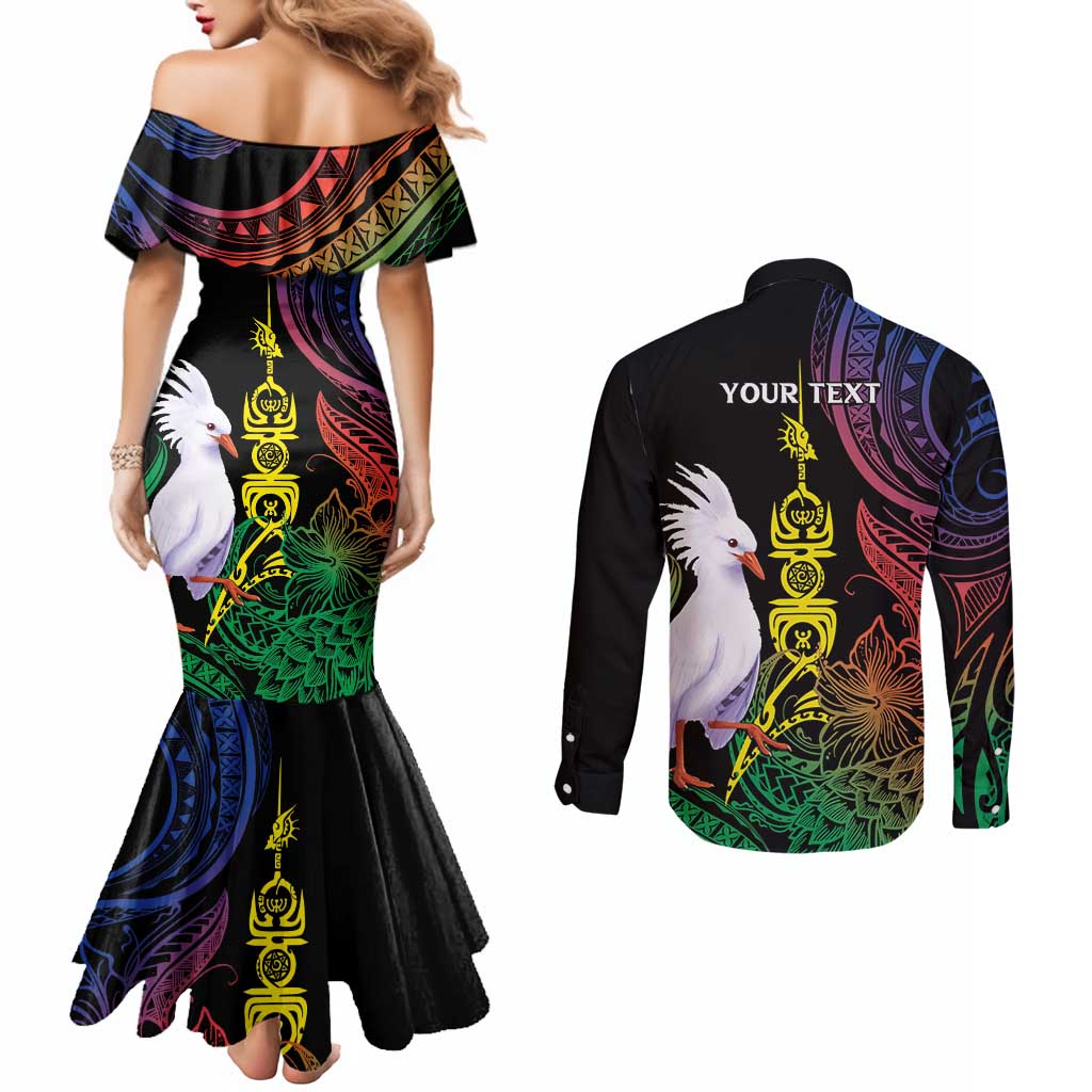New Caledonia Kanaky Personalized Couples Matching Mermaid Dress and Long Sleeve Button Shirt Fleche Faitiere Mix Kagu