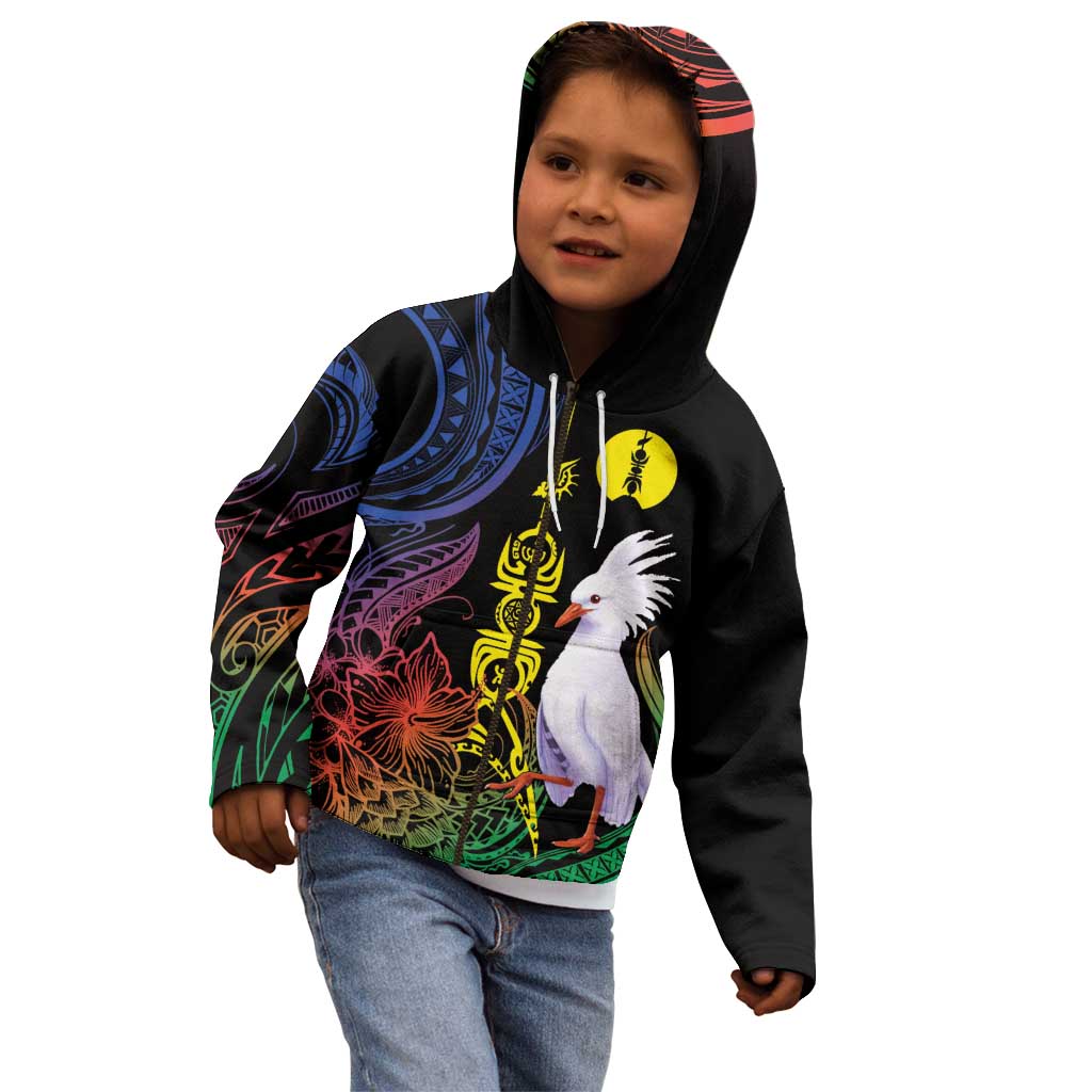 New Caledonia Kanaky Personalized Kid Hoodie Fleche Faitiere Mix Kagu