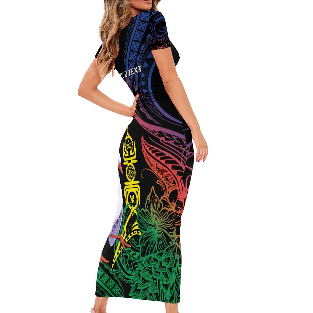 New Caledonia Kanaky Personalized Short Sleeve Bodycon Dress Fleche Faitiere Mix Kagu