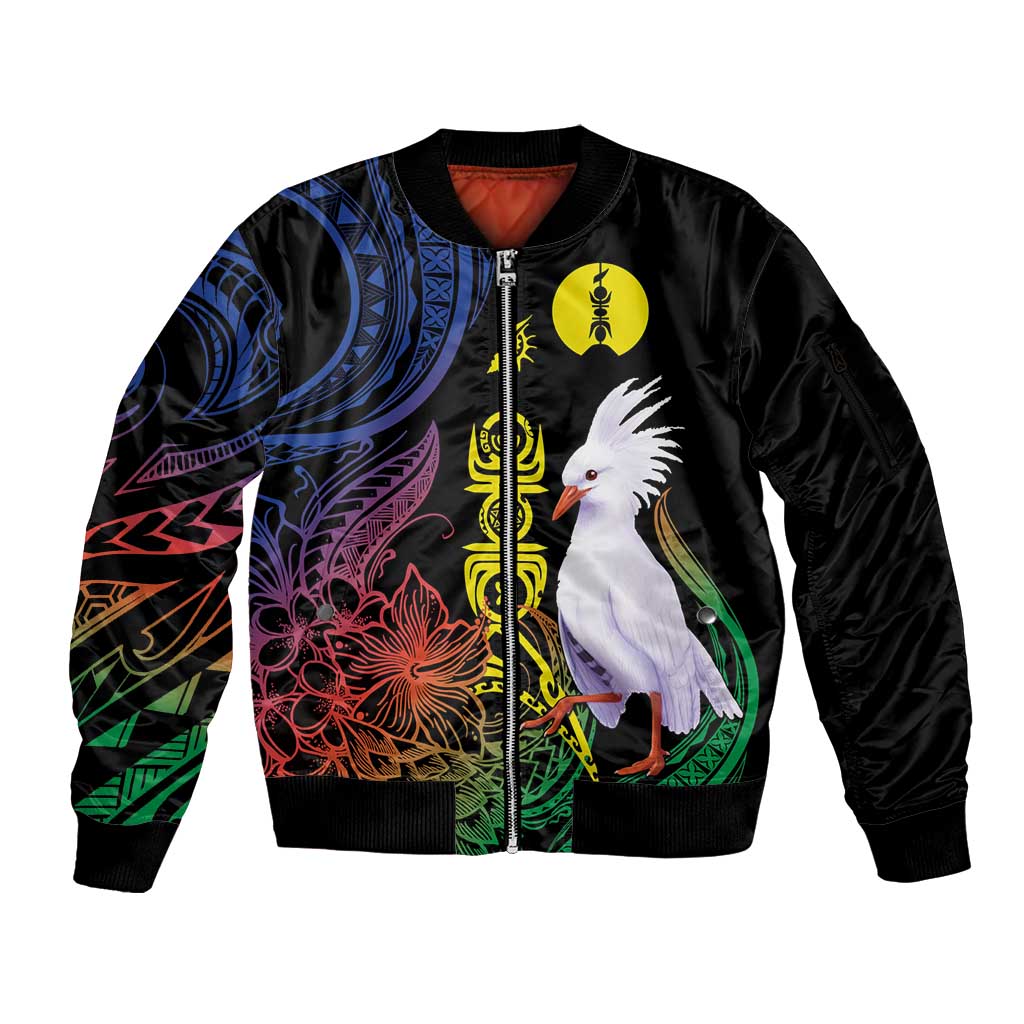 New Caledonia Kanaky Personalized Sleeve Zip Bomber Jacket Fleche Faitiere Mix Kagu LT7 Unisex Colorful - Polynesian Pride