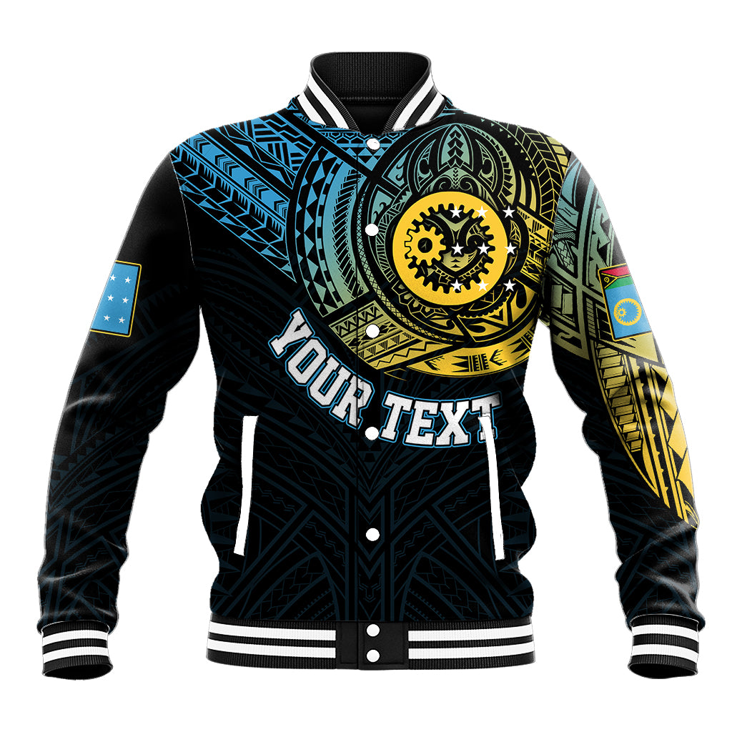 Personalised Vanuatu Baseball Jacket Turtle Chest Tattoo Flag Color - Sanma LT7 Unisex Black - Polynesian Pride