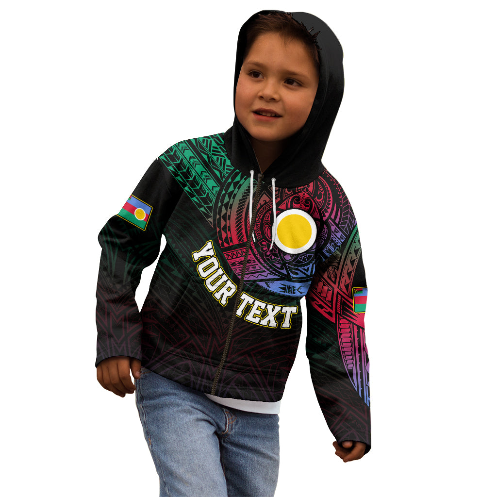 Personalised Vanuatu Kid Hoodie Turtle Chest Tattoo Flag Color - Shefa LT7 - Polynesian Pride