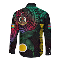 Personalised Vanuatu Long Sleeve Button Shirt Turtle Chest Tattoo Flag Color - Shefa LT7 - Polynesian Pride