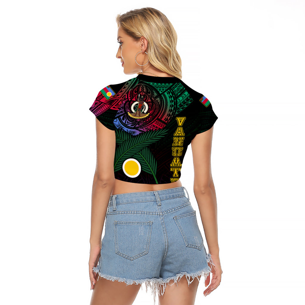 Personalised Vanuatu Raglan Cropped T Shirt Turtle Chest Tattoo Flag Color - Shefa LT7 - Polynesian Pride